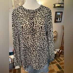 Judith Hart Black & White Print Blouse with Thin Silver Thread